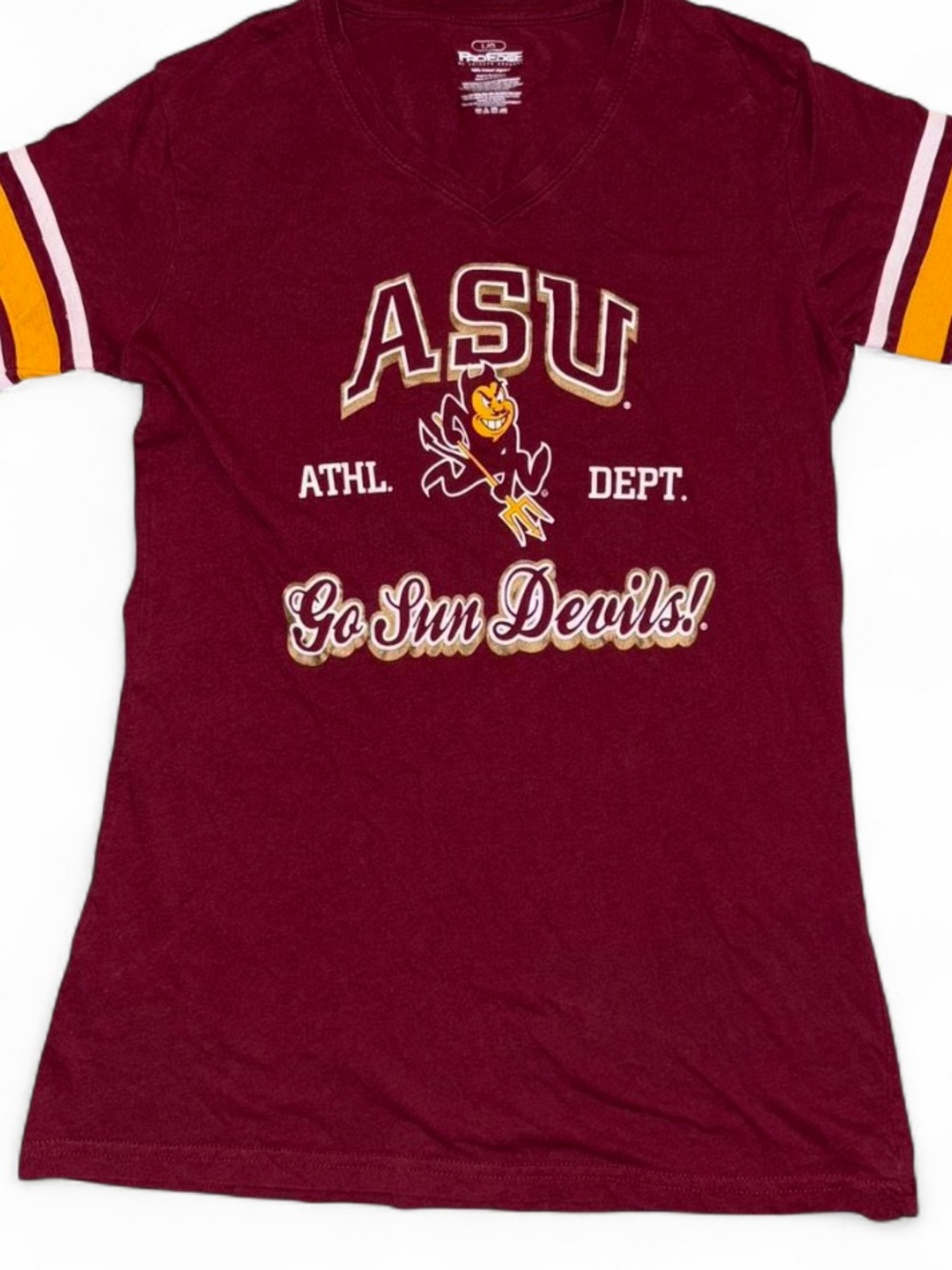 ASU Go Sun Devils V-Neck Tee in Maroon & Gold